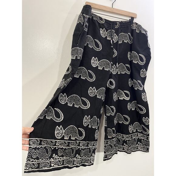 Wide Leg Maximalist Boho Pant Cats AOP Tribal Hippie Gypsy Free Size Yoga Beach - Picture 3 of 16